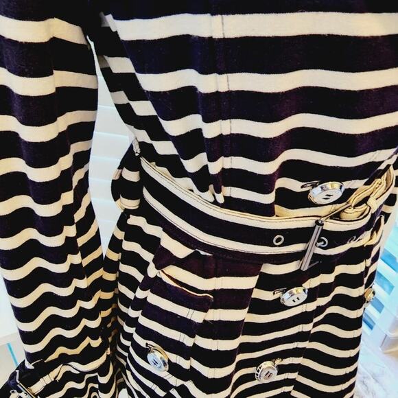 E-WORLD NAVY / CREAM MULTI POCKET BUTTON DOWN COAT WITH BELT SIZE SMALL - Picture 9 of 12